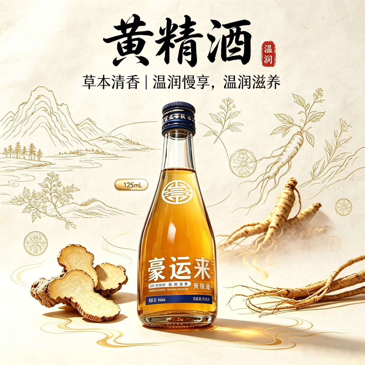 德意豪运来黄精滋补酒38度125ml六瓶整箱养生零糖零添加送礼自饮低度 38度 125mL 6瓶