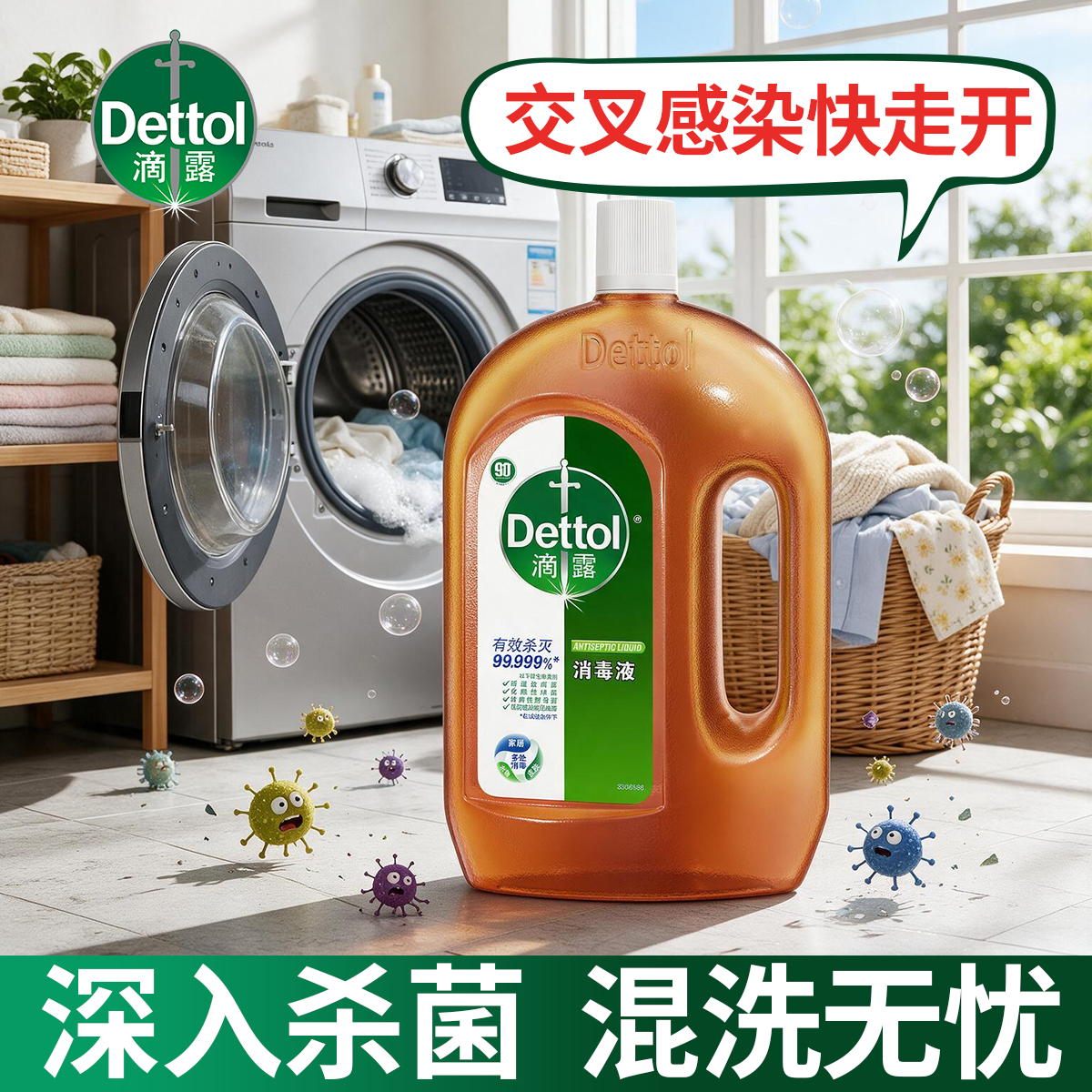 滴露松木消毒液杀菌99.99%无毒无刺激皮肤小伤口可用衣物地板母婴宠物 1.8L家庭装·宠物儿童区域可用 99.99%灭活HPV16病毒·高效除螨