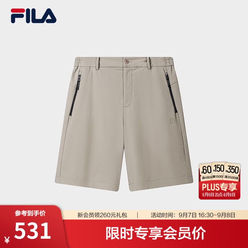 FILA斐乐短裤26秋季新款男士梭织百搭裤子舒适休闲裤五分裤 腰果深卡其-DK XL 180/88A/XL