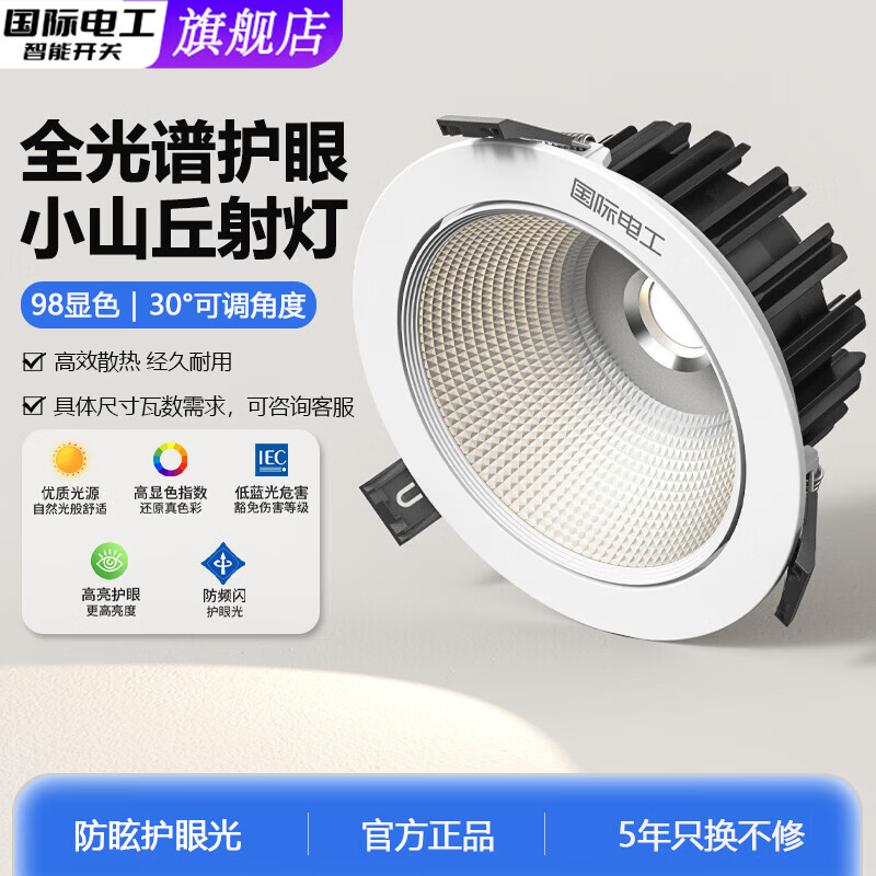 国际电工全光谱防眩LED射灯可调节嵌入式家用客厅小山丘灯天花灯COB筒灯 20W全光谱防眩射灯 [开孔120-130mm] 4000K中性光