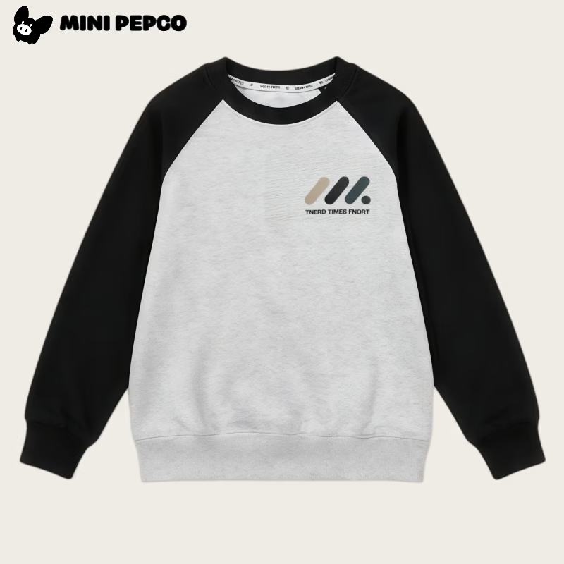 小猪班纳(PEPCO)男童卫衣黑灰拼色圆领插肩袖上衣【品牌授权店】 黑灰插肩卫衣 140 cm