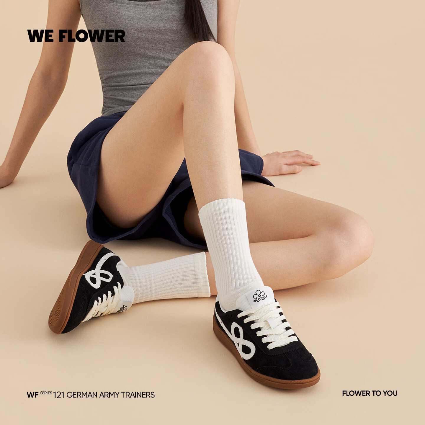 WE FLOWER轻便德训鞋2026款复古皮面男女同款秋冬季户外百搭耐磨小白鞋 冰原蓝 37 (240mm)