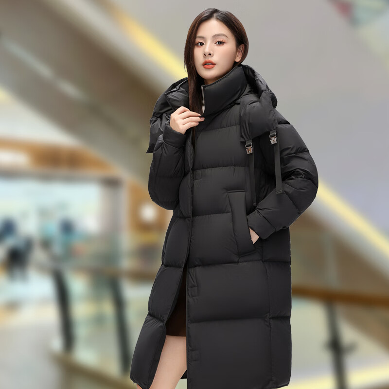 拉夏贝尔（La Chapelle）冬季纯色时尚软糯羽绒服外穿2026连帽宽松中长款男女同款1009 米色 2XL (建议150-165斤)