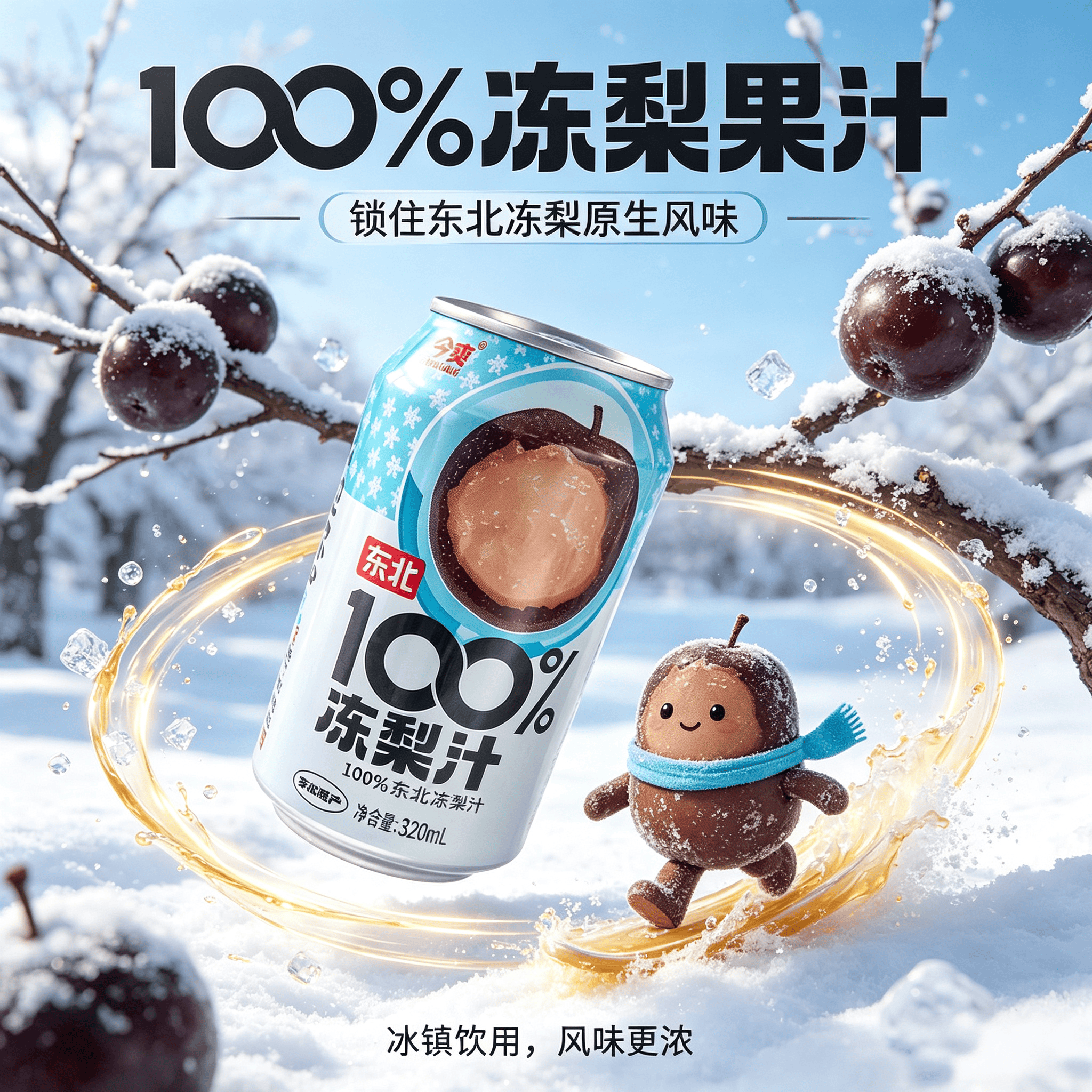 今爽东北100%冻梨汁 东北特产果汁饮料果蔬汁320ml 100%冻梨汁 【超值24罐】 320ml