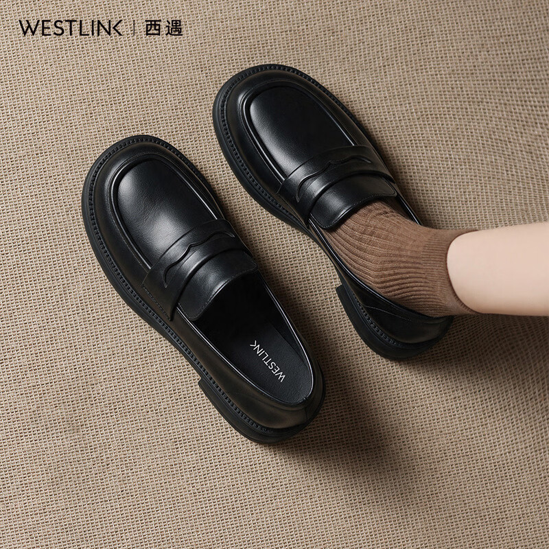 西遇（Westlink）简约乐福鞋女2026新款秋季英伦风工作软底配裙子质感乐福鞋 黑色 付款20天 37 (235)