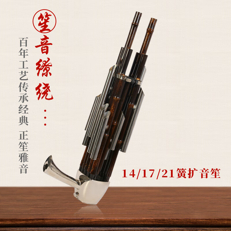宏藝鳳鳴14D簧17簧21簧初學專業(yè)擴音紫竹圓笙方笙樂器可定制 14簧D調(diào)木斗笙+贈品+笙包