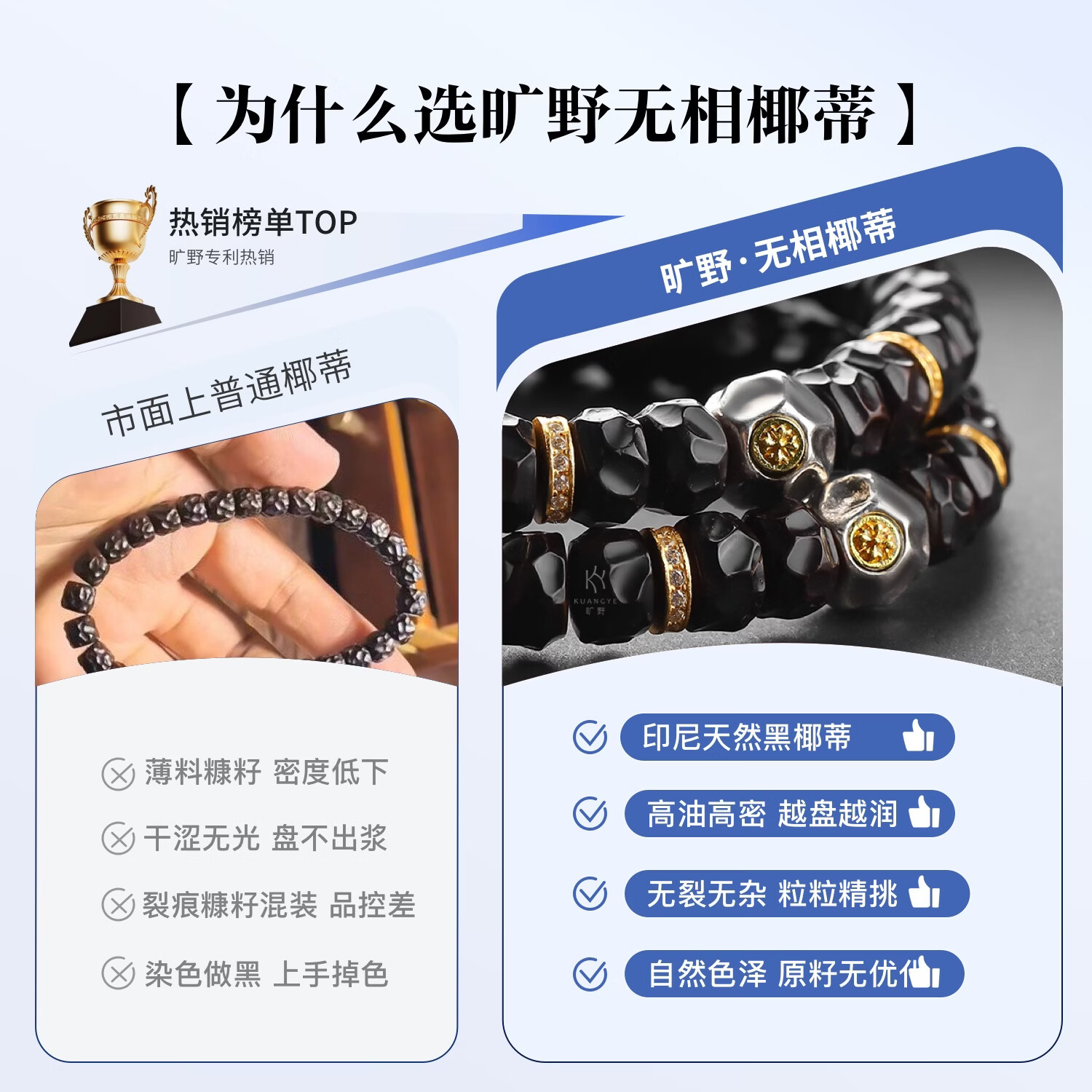 旷野KUANGYE无相椰蒂原创藏银设计款直切药片归圆天然老料文玩手串 7MM无相椰蒂药片藏银设计款 17cm