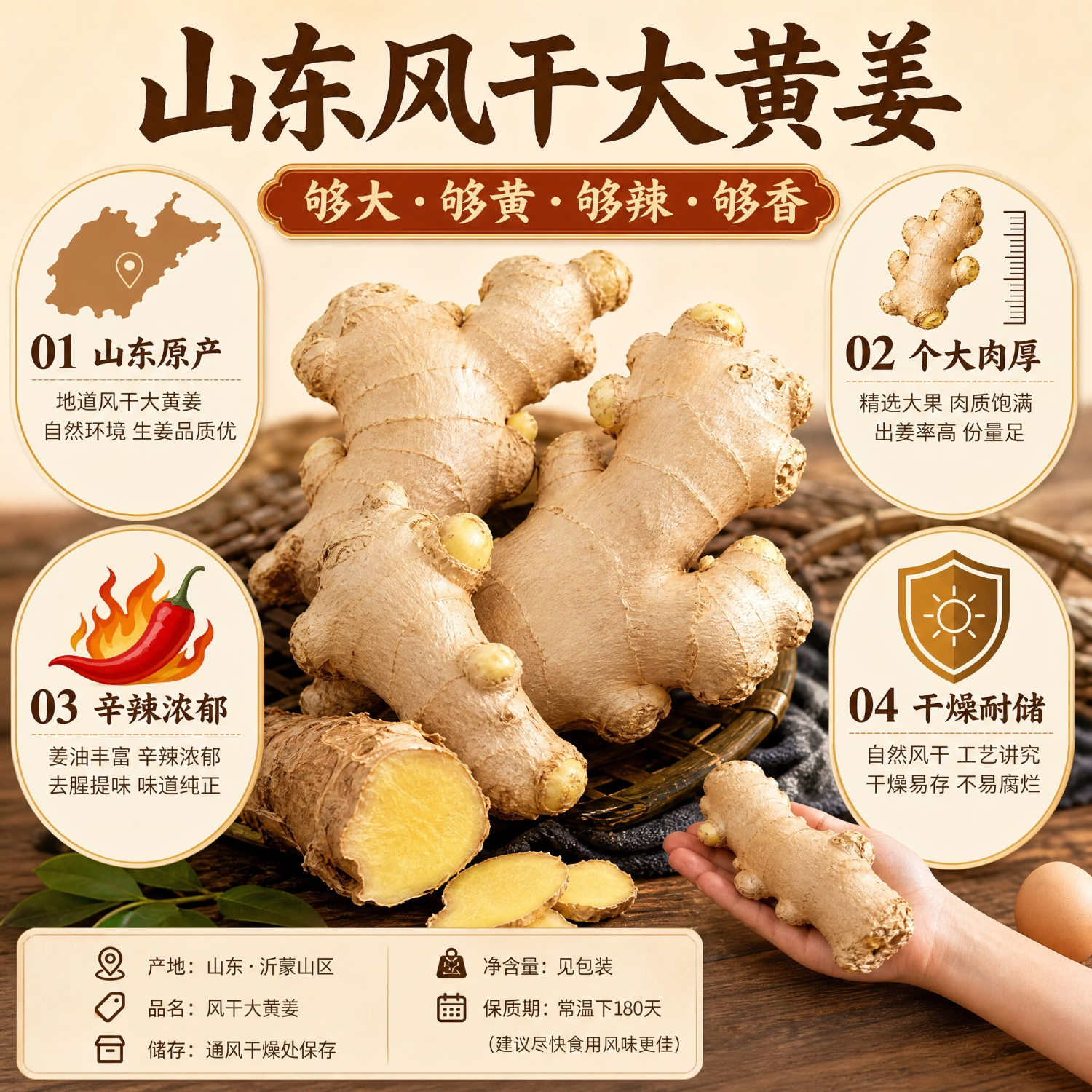 云禾青穗正宗山东大姜老姜生姜水洗风干姜块无泥黄姜新鲜无硫辛辣十足 净重3斤【优选姜】