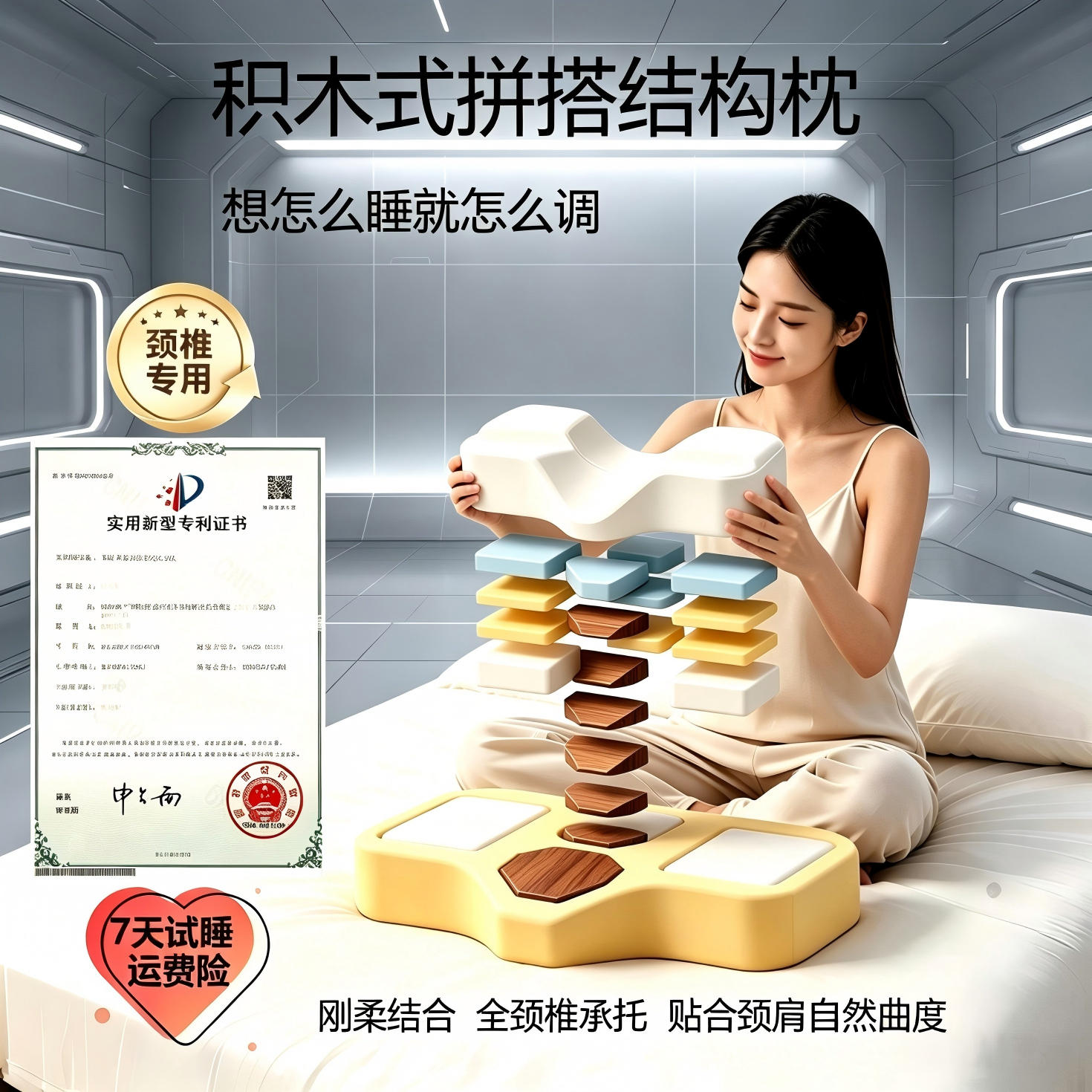经语人体工学护颈记忆枕头枕芯u型枕可调节软硬实木颈椎枕成人深睡枕 标准款 单只 低枕 160cm 155-160cm