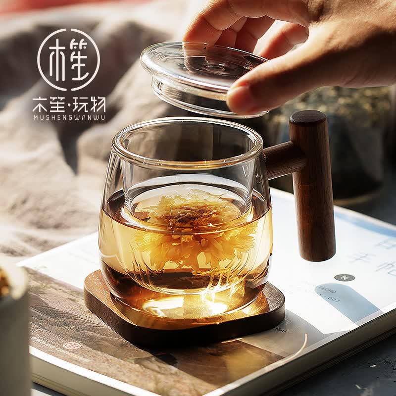 木笙玩物 家用花茶水杯耐热玻璃杯女小清新办公室杯子茶水分离泡茶杯可爱 木笙圆趣杯T型2A
