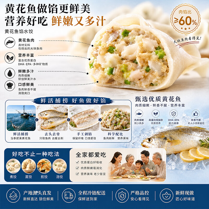 饺饺自喜 黄花鱼鲅鱼三文鱼水饺生鲜健康速食面点馄饨儿童早餐速冻 三文鱼馄饨160g(16只)*3盒
