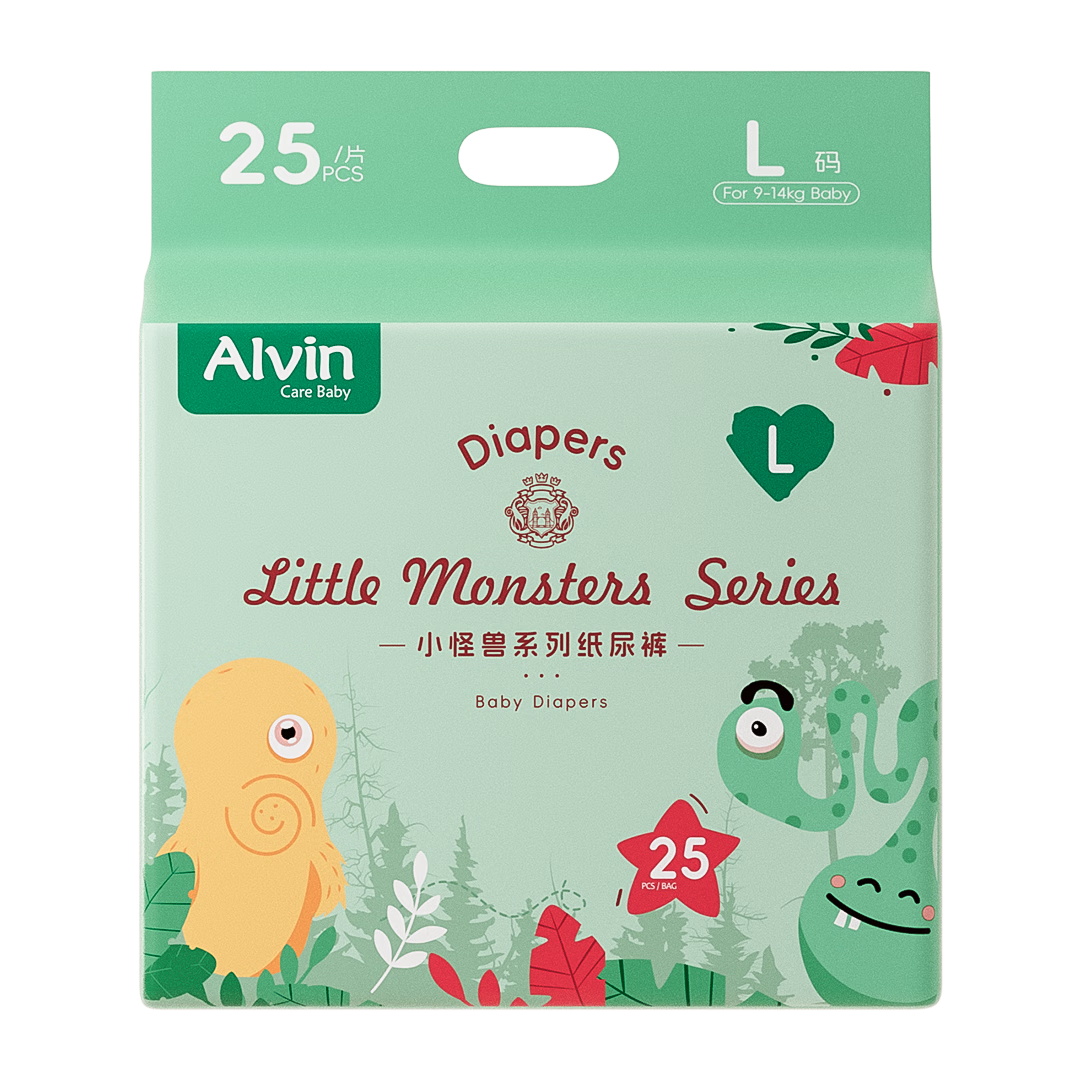 艾薇儿Alvin【品牌直供 安心品质】小怪兽轻薄透气纸尿裤L码25片×2包