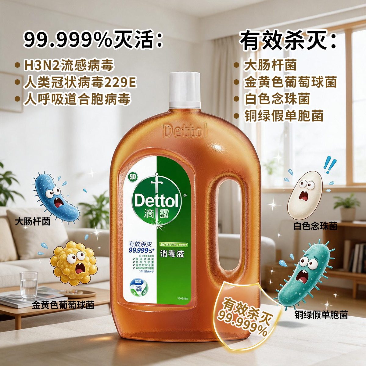 滴露松木消毒液杀菌99.99%无毒无刺激皮肤小伤口可用衣物地板母婴宠物 1.8L家庭装·宠物儿童区域可用 99.99%灭活HPV16病毒·高效除螨