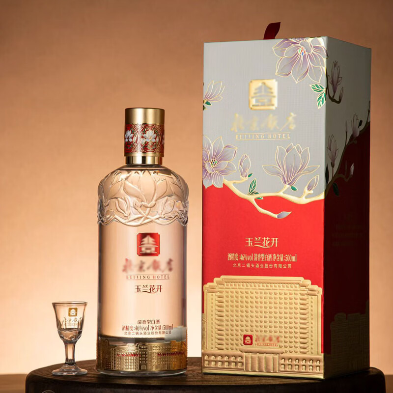 永丰牌北京二锅头白酒北京饭店玉兰花开 优级纯粮酿造46度 中秋节礼品 46度 500mL 6瓶 原厂整箱(3个礼袋)