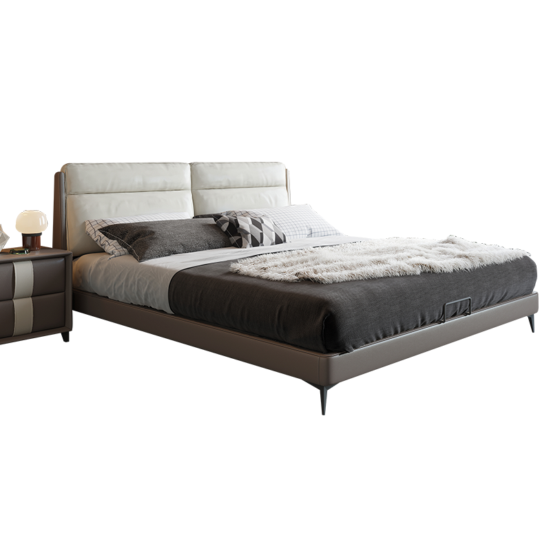 奥左 床 真皮双人床意式轻奢头层牛皮1.5米1.8米北欧实木框架主次卧室结婚床 1.8*2米/1.5*2米进口松木真皮床 普通款海绵靠包