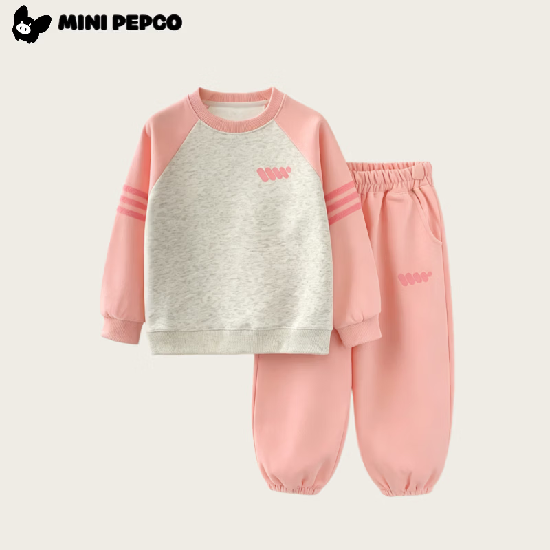 小猪班纳(PEPCO)男女童卫衣卫裤上衣裤子两件秋季卫衣套装休闲款两件套休闲运动套 插肩套装-藏青 90