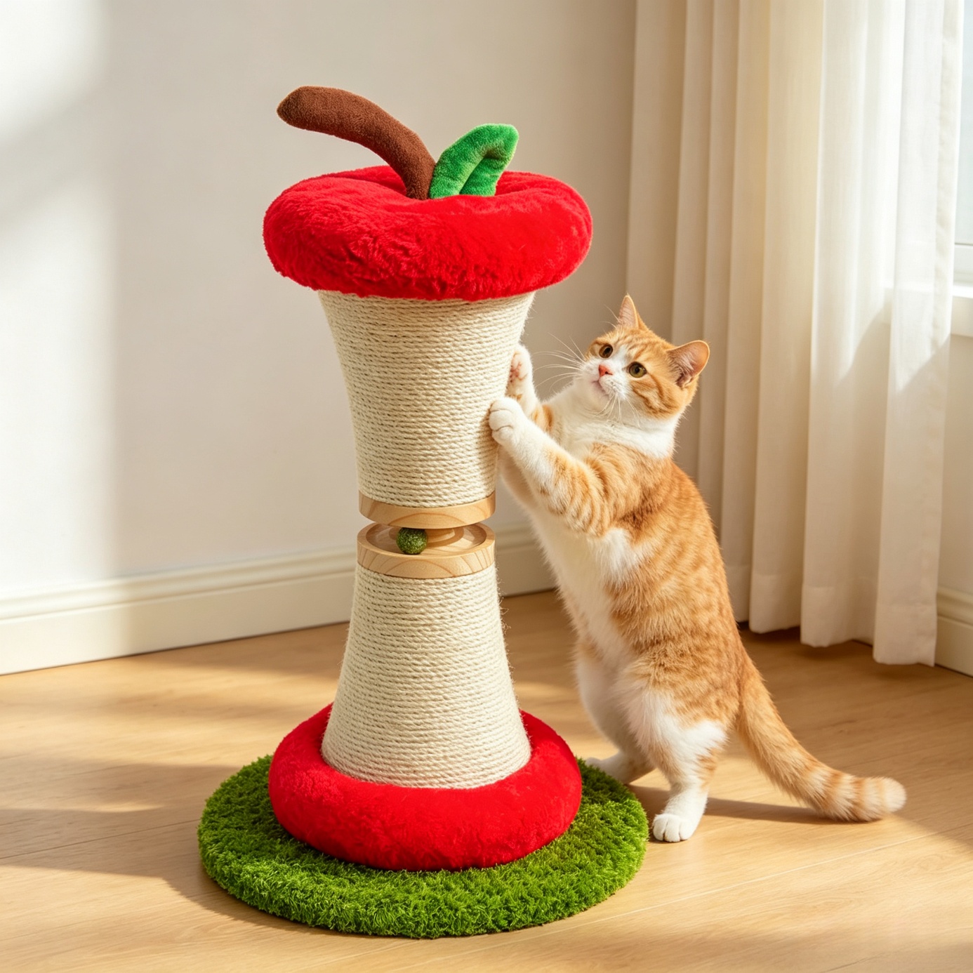 喵仙儿蘑菇猫抓柱剑麻绳耐抓耐磨不易掉屑磨爪猫抓板小型猫爬架猫咪玩具 【新品】红苹果猫抓柱