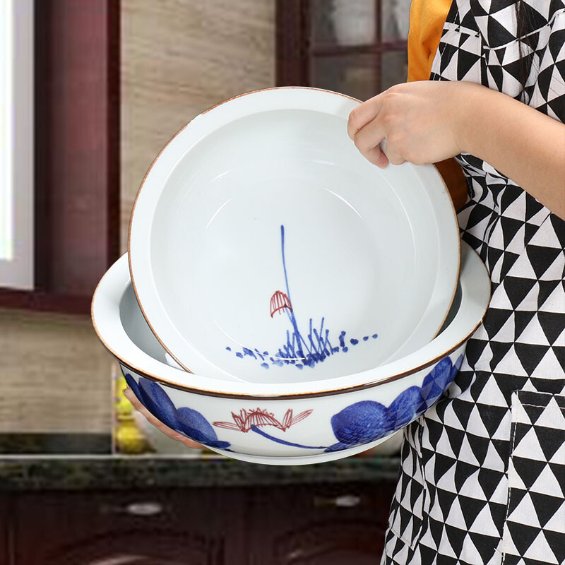 御梦瓷轩 家用陶瓷手绘超大碗特大碗汤碗菜碗大号鱼盆和面盆酒店饭店
