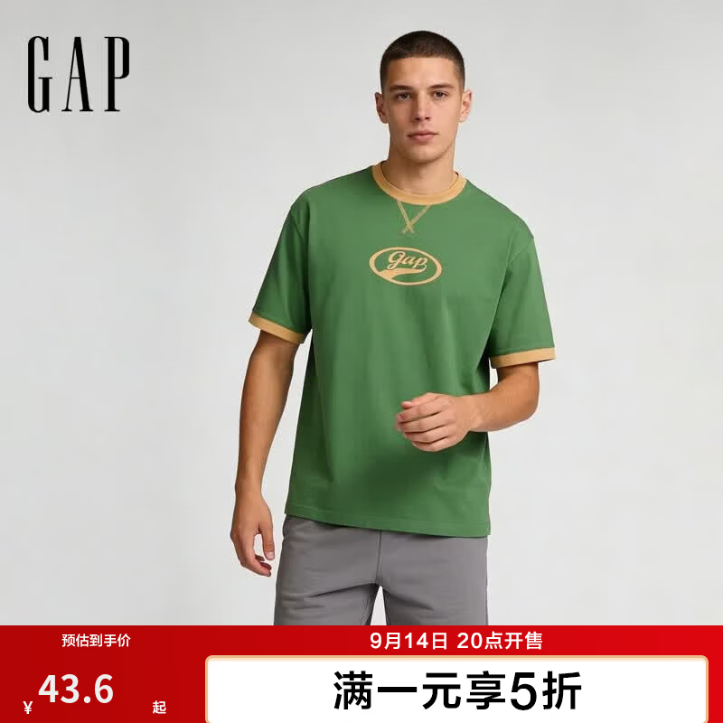 Gap秋季纯棉logo字母宽松短袖 43.6元，Gap秋季复古logo刺绣休闲短袖 59.7元 - 86线报