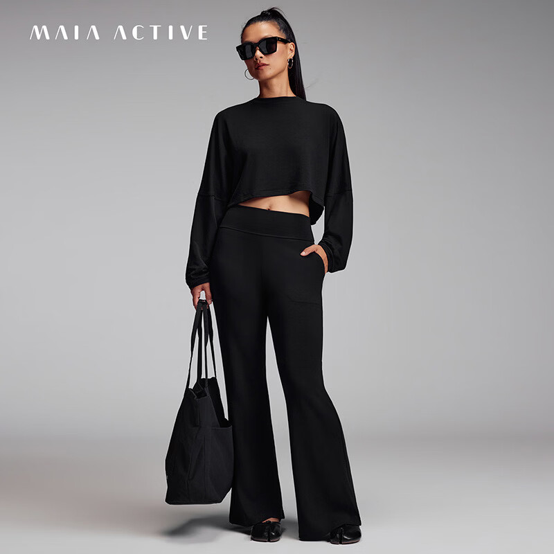 MAIA ACTIVE Cosy绒感高腰及地喇叭裤运动健身休闲瑜伽长裤 64PN12 神秘黑 M