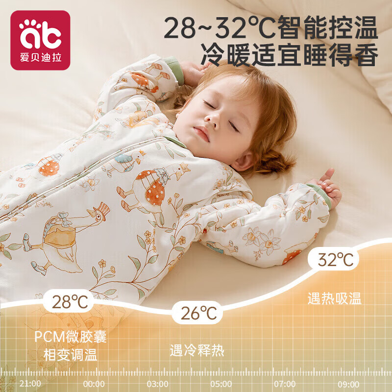 爱贝迪拉(AIBEDILA)婴儿居家服宝宝连体衣幼儿儿童分腿睡袋 【春秋双层】【室温20-25度】【恒温】芭尼尔兔 S码【适合身高60-85cm】