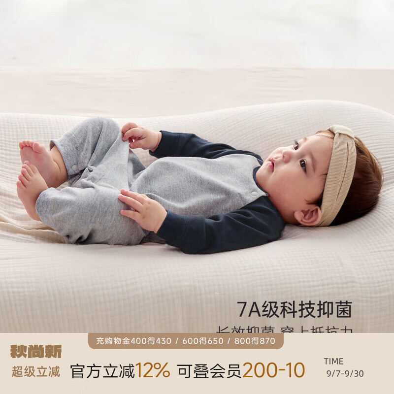 巴厘小猪（BALIPIG）【50支棉】宝宝连体衣秋季幼儿哈衣小月龄秋款长袖睡衣婴儿衣服 夜色蓝【无发带】 73cm