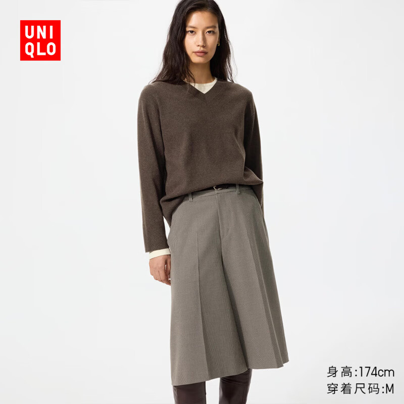 优衣库可机洗V领针织衫女装毛衣毛衫486320 38 深褐色 M