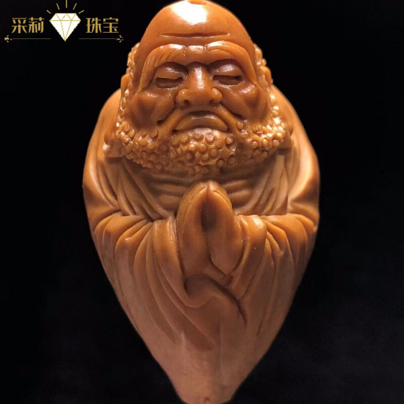 采莉苏州橄榄核雕包衣达摩单籽手把件手工手机钥匙手串挂件项链吊坠