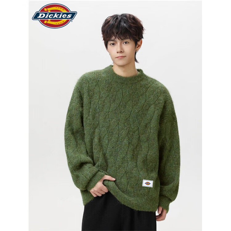 Dickies日系复古休闲毛衣男士2026秋季新款宽松保暖时尚简约百搭上衣服装 燕麦色 【官方正品】 L 【建议130-145斤】