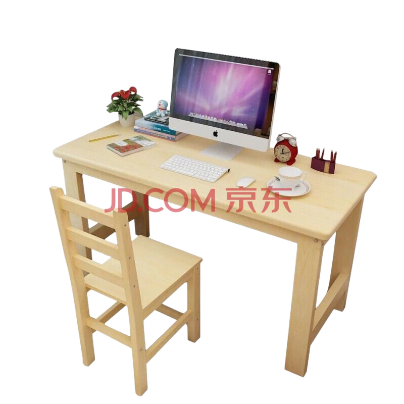 超益嘉 全实木简易电脑桌台式家用笔记本写字台书桌学习桌椅学生做作业桌子 单张桌子原木色（不上漆） 长80宽60高75