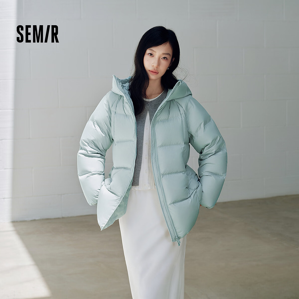 森马(Semir)轻松|森马羽绒服女冬防泼水防风发热抗静电90绒子2026新款厚外套 粉绿(白鸭绒)A41448 M