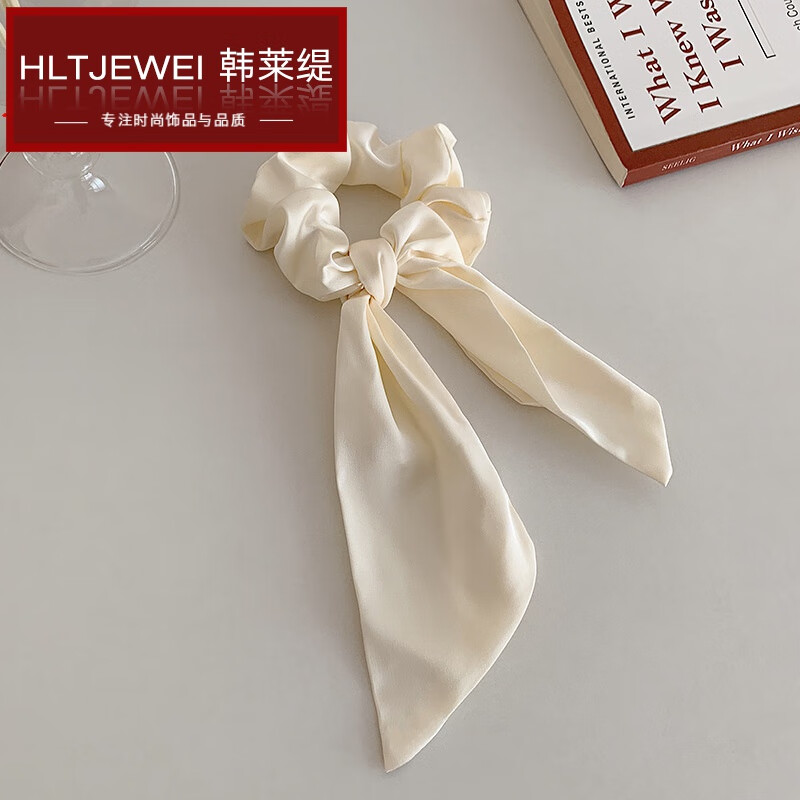 韓萊緹(HANLAITI)法式蝴蝶結絲巾飄帶大腸發(fā)圈簡約發(fā)帶氣質日常發(fā)繩頭繩女 米白色 B08-201