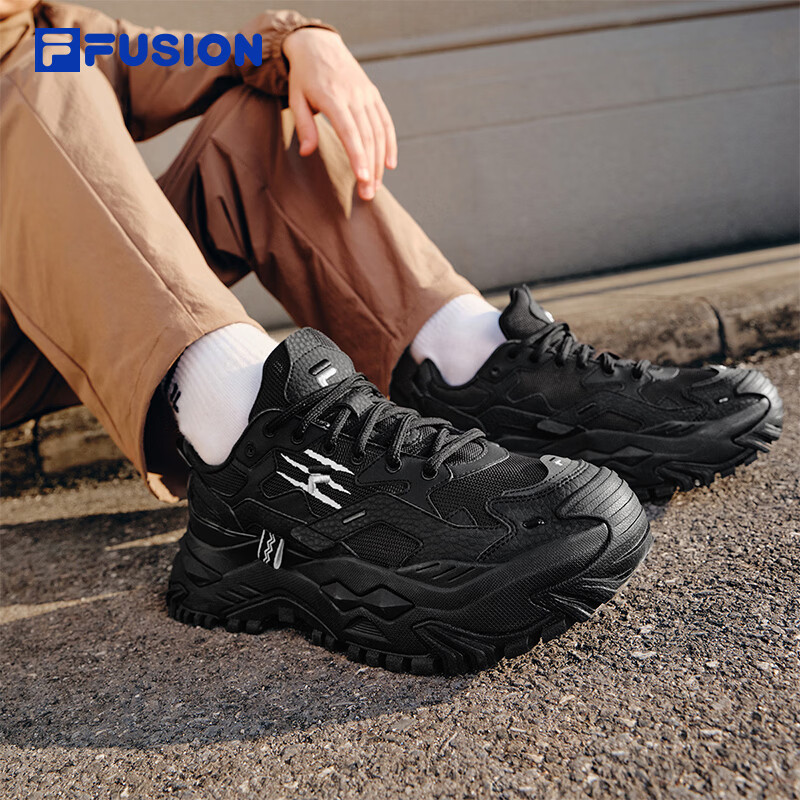 FILA斐乐硬糖去野丨FUSION男鞋厚底增高老爹鞋26冬季新款运动鞋男 黑/太空银-BS 桀骜黑豹 43