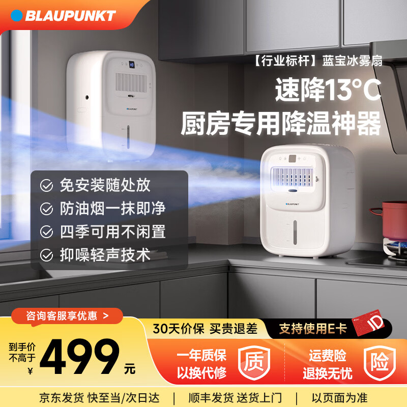 蓝宝（BLAUPUNKT）厨房冰雾扇冷风空调扇制冷小型壁挂电风扇加湿水冷风扇冷风机防油烟节能低噪加湿器 【壁挂台式两用-X6】快速降温/免安装