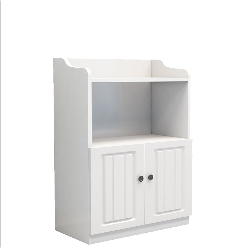 唯旺微波炉柜简约餐边柜餐厅储物柜现代烤箱柜子碗柜客厅置物柜欧式 柚木配白门长60cm宽40cm高90cm