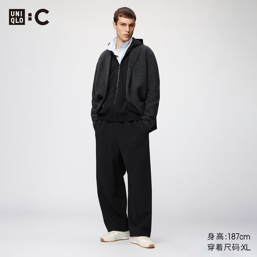 优衣库宽松运动长裤/裤脚抽绳常规款男女装合作款482314 486303 486303/09黑色 M