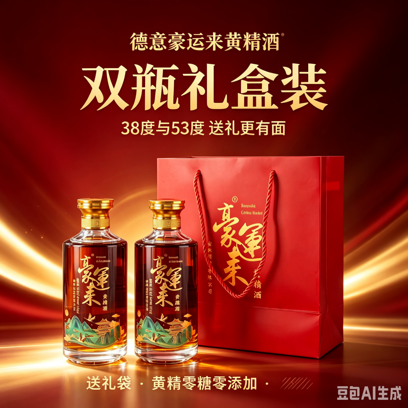 德意豪运来黄精酒2瓶零添加草本养生酒38度500毫升礼盒送礼庆功送礼袋 38度 500mL 2瓶