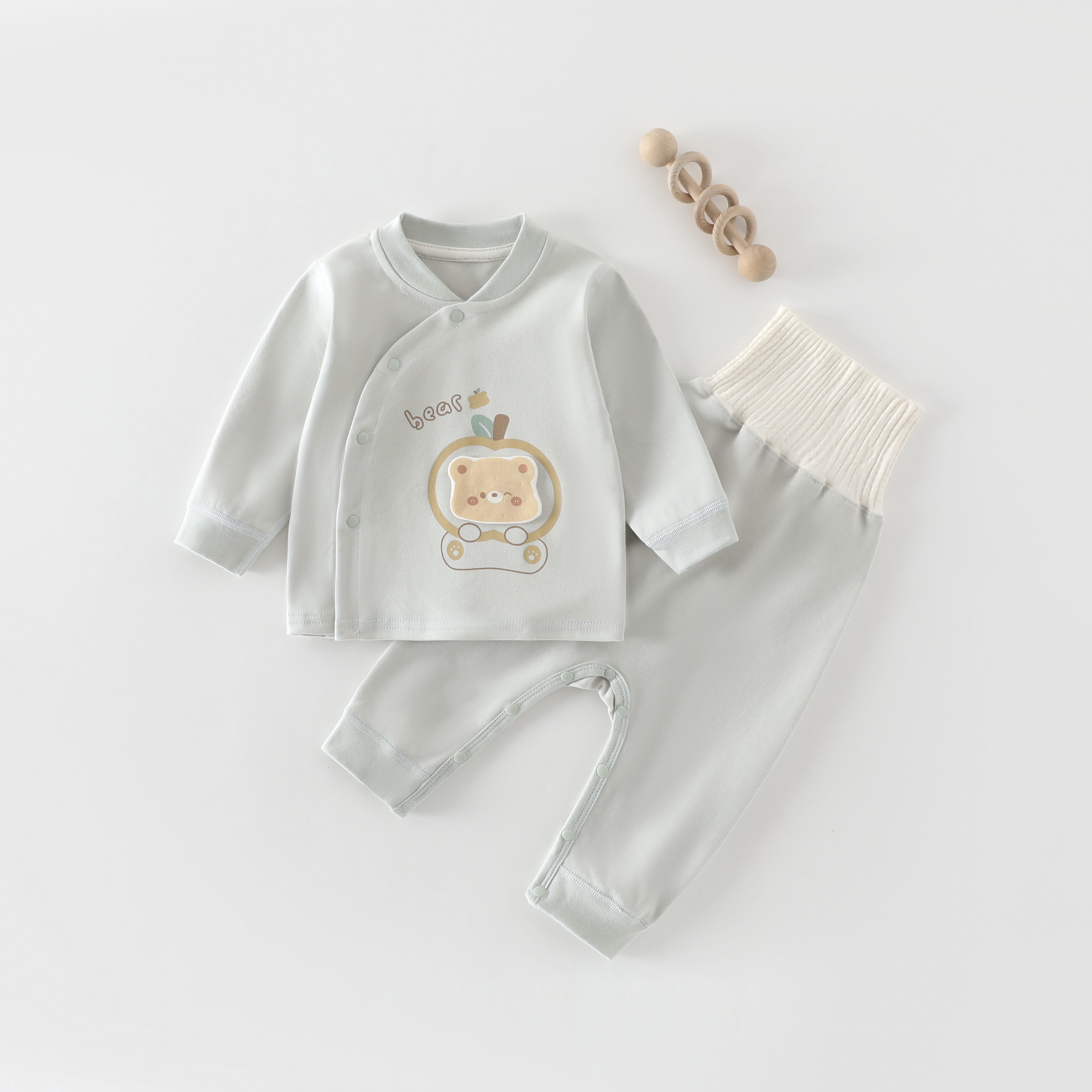 婧麒（JOYNCLEON）婴儿秋衣秋裤套装春秋新生儿衣服初生宝宝和尚服满月服 Bear苹果熊 80cm 均码