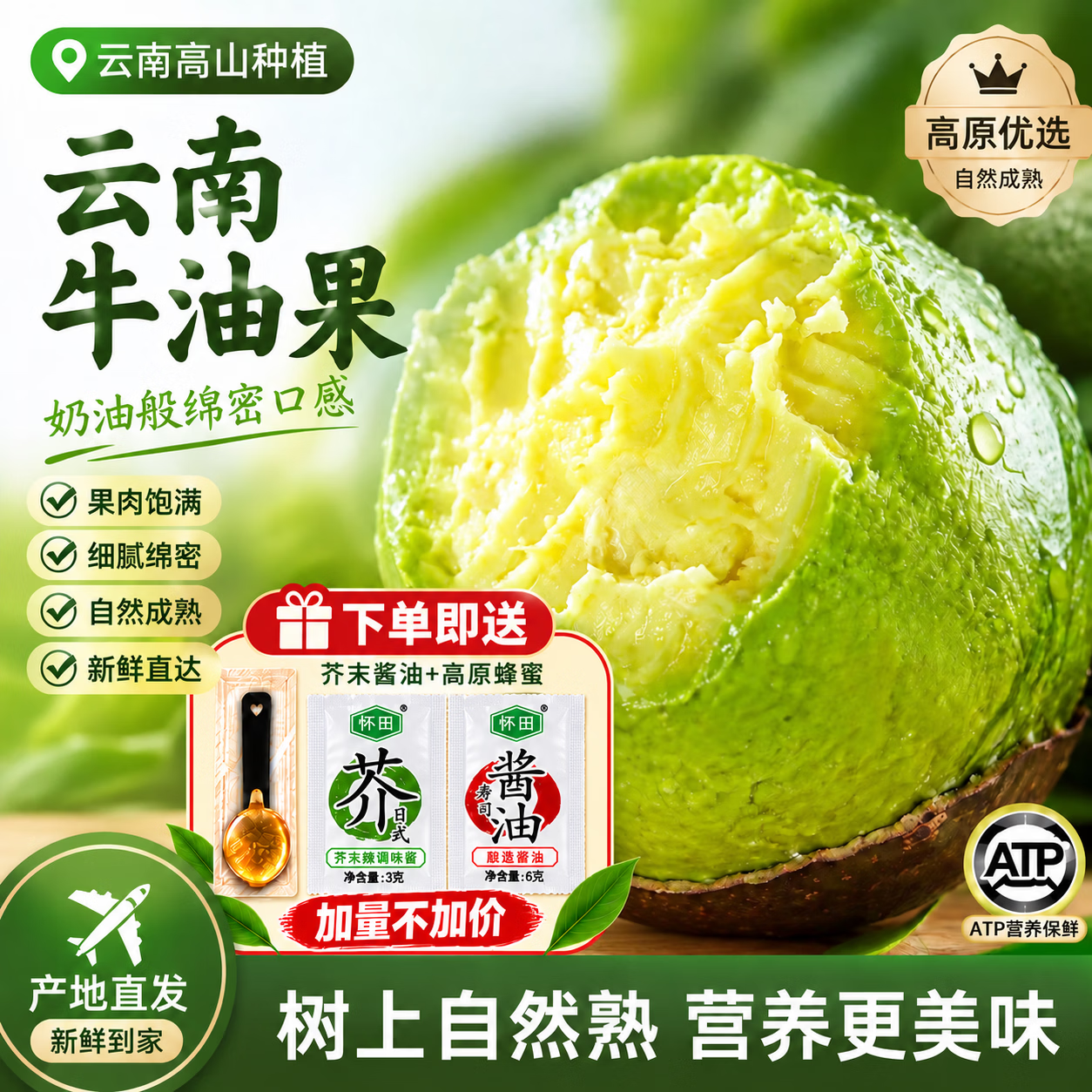 南阙2026当季云南牛油果鳄梨树熟大果营养丰富宝宝辅食孕妇水果新鲜专 单果40g-70g 10个装(送蜂蜜+芥末酱油)