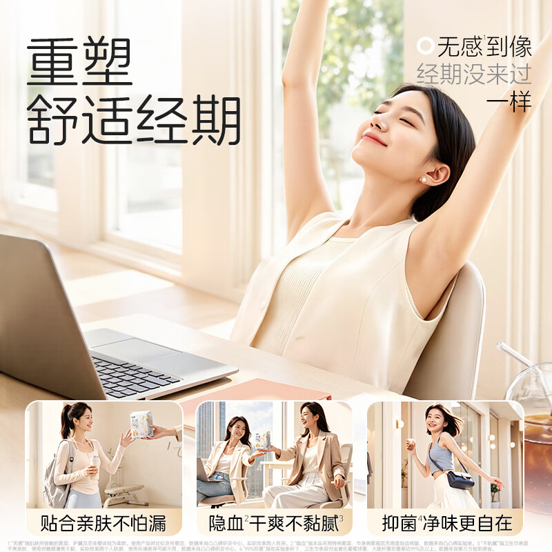 凸凸棉无感贴合卫生巾立体软边瞬吸防漏防渗锁湿日用夜用清爽柔护姨妈巾 【经典组合装-5包】36片