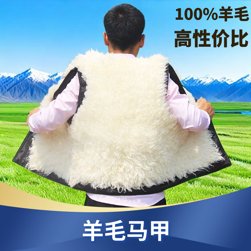 晓拜兜皮毛一体羊毛马甲男士秋冬季中老年马夹皮毛一体保暖加厚真皮背心 【精选短毛羊皮内胆】内胆可拆卸马甲 5XL 适合体重160-180斤