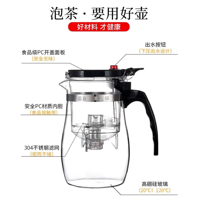 CRHMMFLF飘逸杯泡茶壶耐热茶道杯一键过滤玻璃泡茶家用玲珑杯套装功夫茶具 一键过滤【1壶+4杯】 750ml