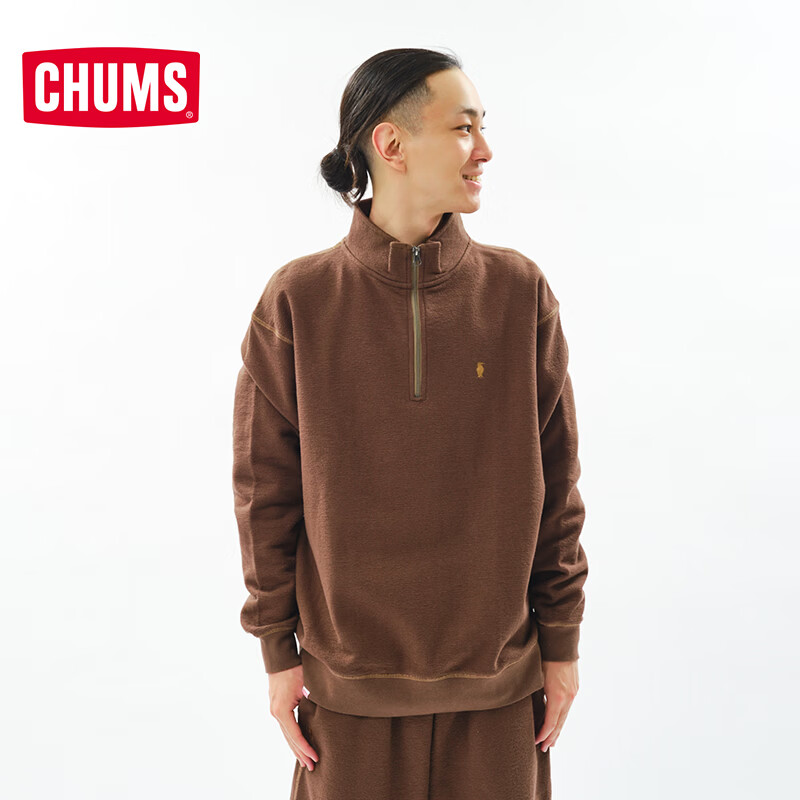 CHUMS洽洽鸟户外休闲半拉链卫衣棉起绒内里上衣秋冬情侣简约CH00-1587 CH00-1587-B106(棕色) M (170)