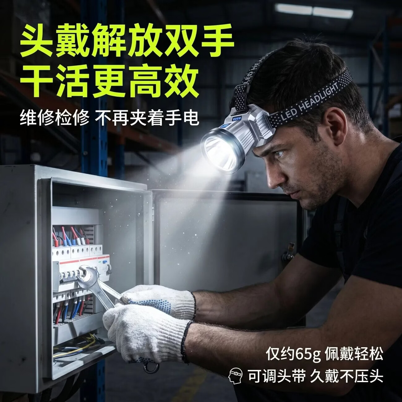 头灯强光远射户外防水可充电超亮头戴式夜钓灯超长续航手电筒 爆亮白光【调光+智能电显】