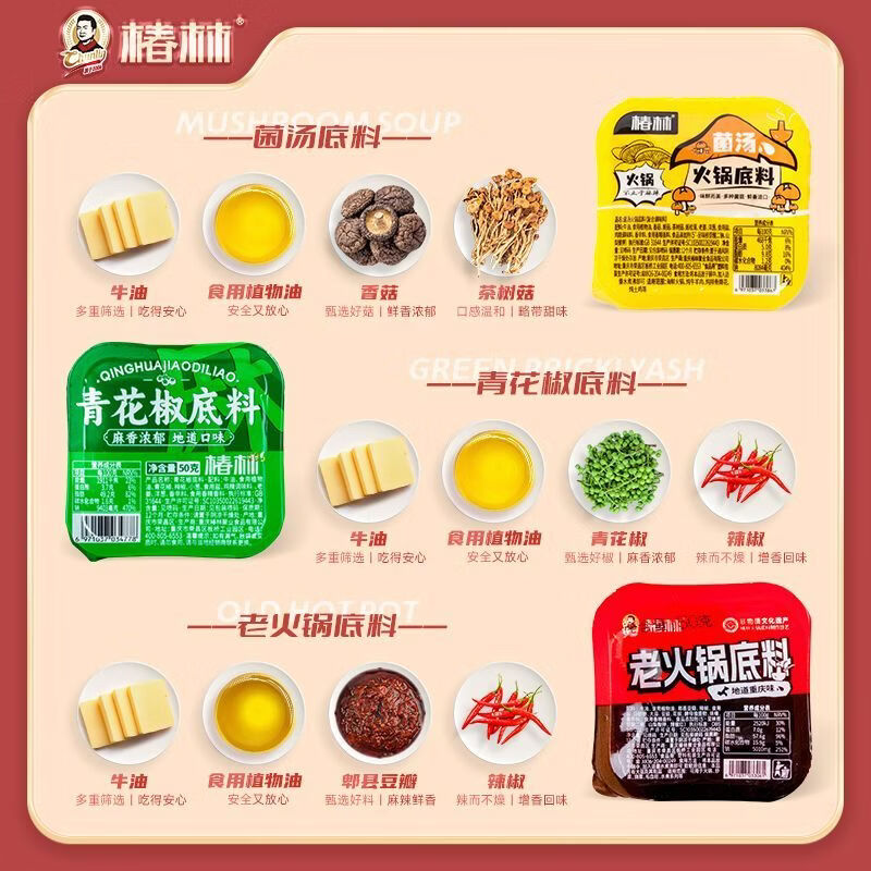 好人家等品牌醇香牛油火锅底料宿舍麻辣味地道居家火锅汤底方便调料商用 宿舍火锅1人食7件套