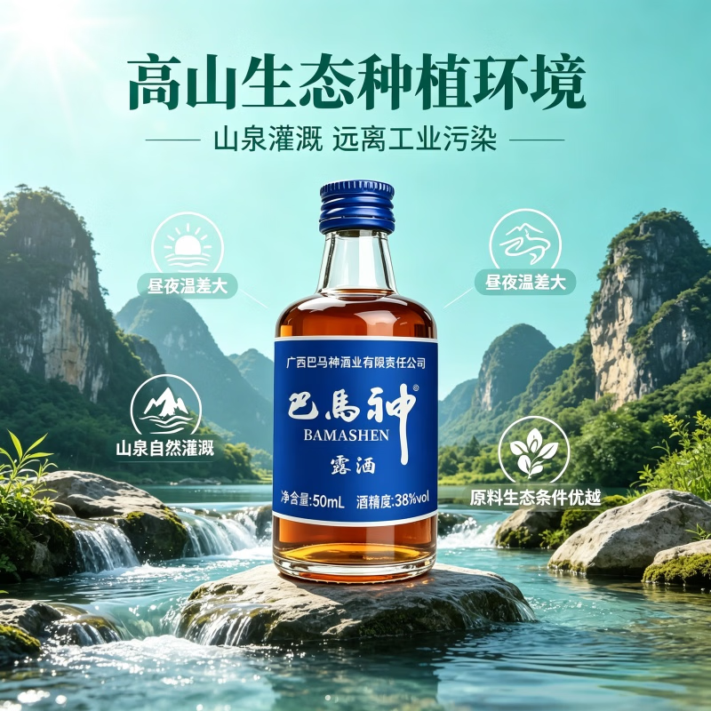 巴馬神露酒38度广西巴马山泉米米香型白酒小酒草本浸泡黄精聚会送礼礼品 38%vol 50mL 6瓶 阖家欢乐