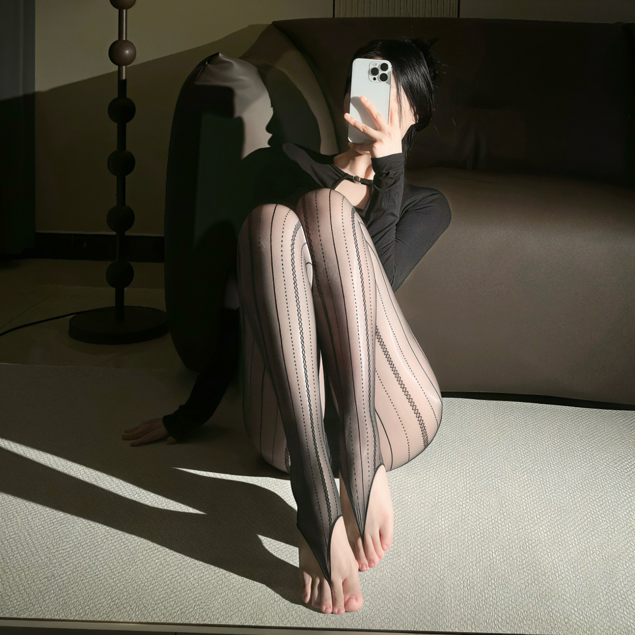 情趣丝袜夹趾袜提花竖线极光开档袜露脚趾攻速袜黑丝紫丝夹脚丝袜 极光【黑+咖+紫】三条 琴弦夹脚开裆【155-175cm】≤65k
