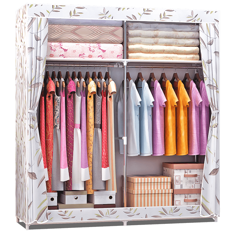 小媳妇布衣柜 简易布衣柜大空间 16MM加粗钢管大号布衣橱 加固组合衣柜 储物柜 竹叶