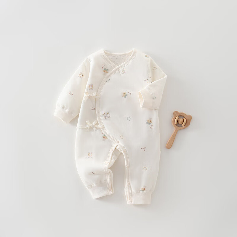 婧麒（JOYNCLEON）新生婴儿衣服纯棉秋冬夹棉加厚哈衣爬服初生宝宝保暖连体衣 趣味熊仔 59cm