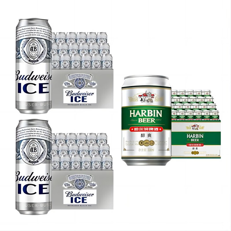 哈尔滨牌百威冰啤酒500ml*18听*2箱 醇爽330ml*24听